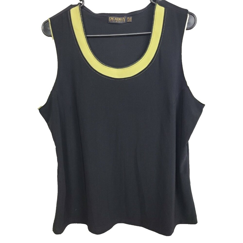 Picadilly Fashions Womens Tank Top Size XL Black Yellow Stretch Knit‎ Minimalist